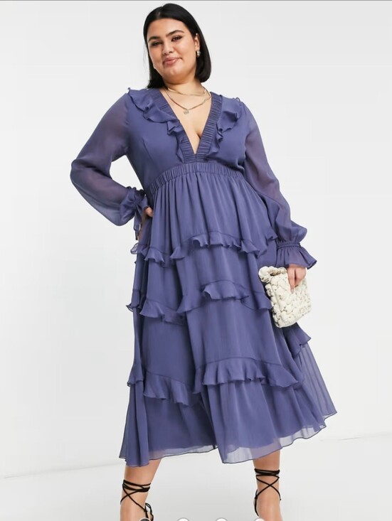 ASOS Dresses & Skirts - Asos Curve Ruffle Tiered Midi Dress in Dusty Blue